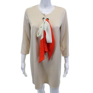 Hotel Particulier Womens Knee Length Long Sleeves Dress Beige Size Small